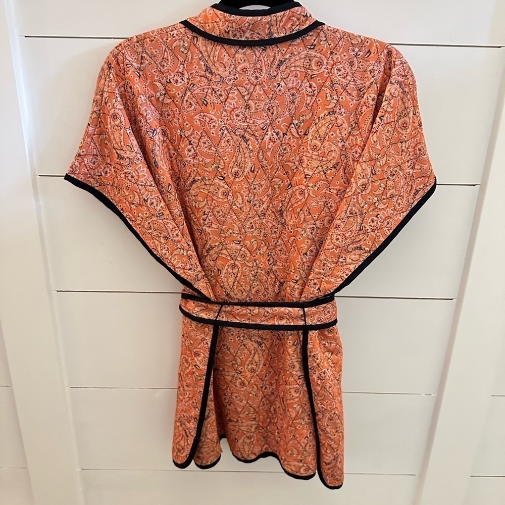 J JILL Ruana quilted kimono orange paisley belted coastal grandma vest NWOT S-L - Picture 3 of 11
